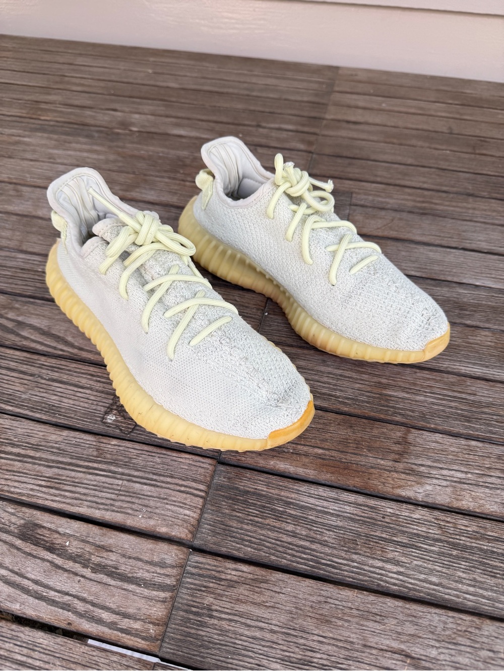 Yeezy Boost Low-Top Sneakers in Butter Cream with Yellow Sole